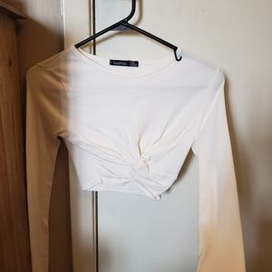 Off White Long Sleeve Crop Top